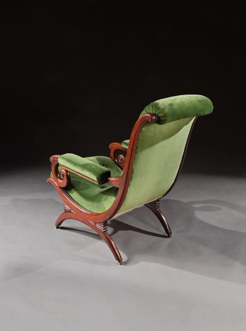 fig 1. Gillows Regency Mahogany and Green Velvet Spanish Armchair.
