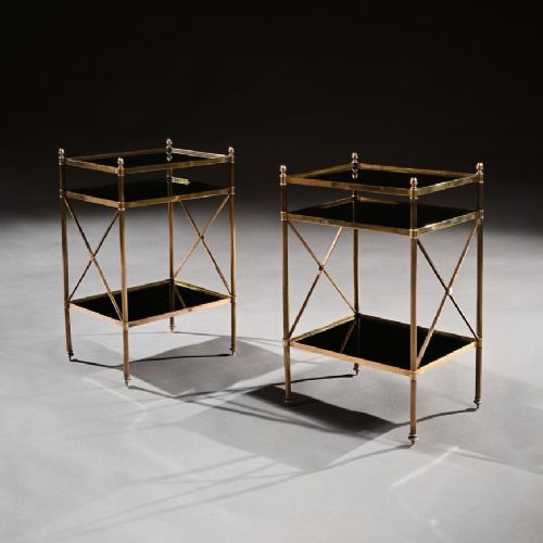 Fine Pair of Maison Bagues Brass and Glass Etageres in the Louis Xvi Style