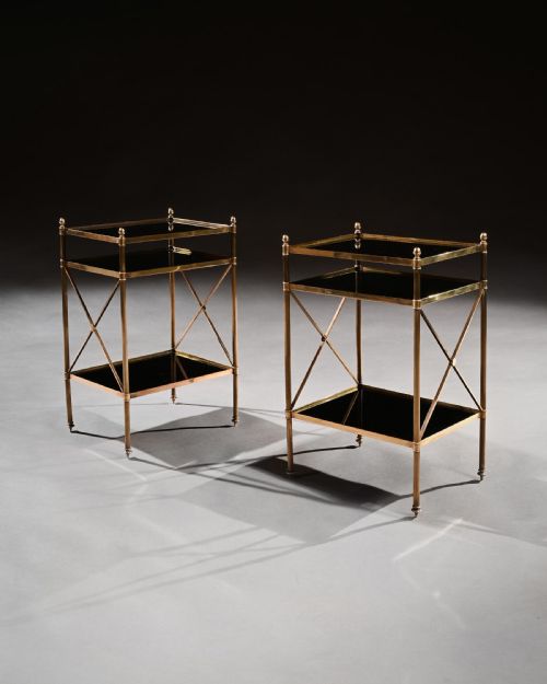 fig 1. Fine Pair of Maison Bagues Brass and Glass Etageres in the Louis XVI Style