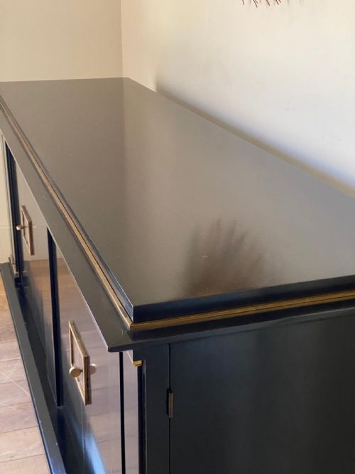 fig 1. Jacques Adnet French Art Deco Modernist Ebonised Enfilade Sideboard With Gilt Bronze Mounts