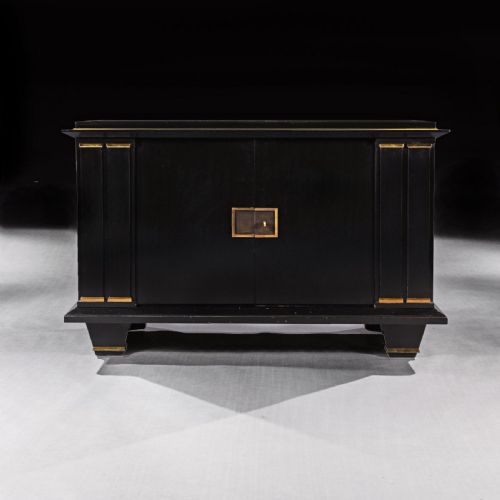 Jacques Adnet French Art Deco Modernist Ebonised Enfilade Sideboard with Gilt Bronze Mounts