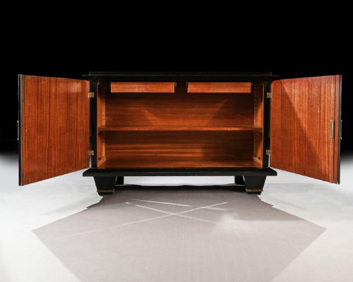 fig 3. Jacques Adnet French Art Deco Modernist Ebonised Enfilade Sideboard With Gilt Bronze Mounts