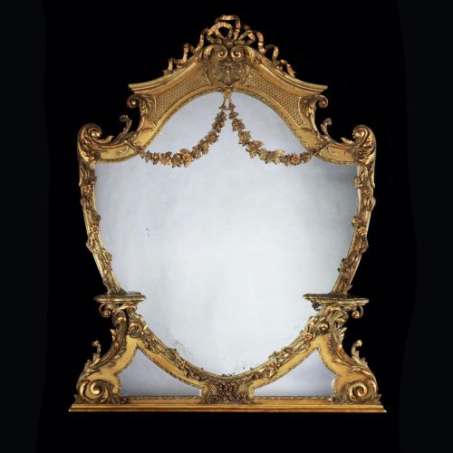 Large 19th Century Victorian Giltwood and Gesso Overmantel Mirror of Cartouche Shaped Form