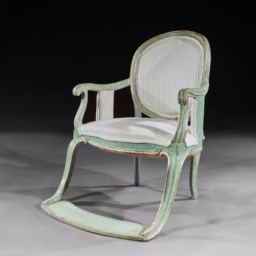 Unusual 18th Century Fauteuil (Armchair) in Original ‘Eau De Nil’ Paint and Silver Gilt Work.