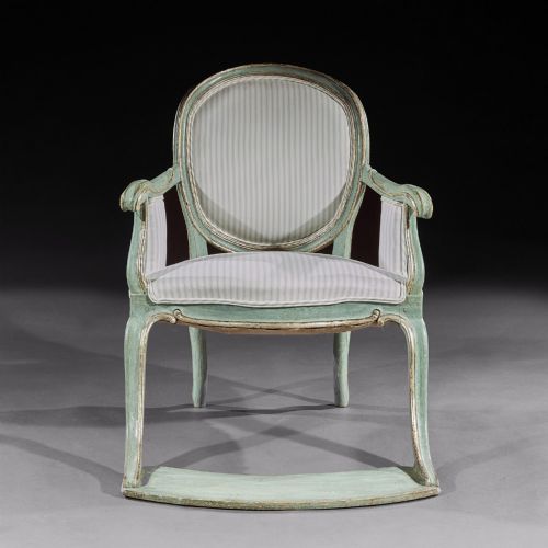 fig 1. Unusual 18th Century Fauteuil (Armchair) In Original ‘Eau De Nil’ Paint and Silver Gilt work. 