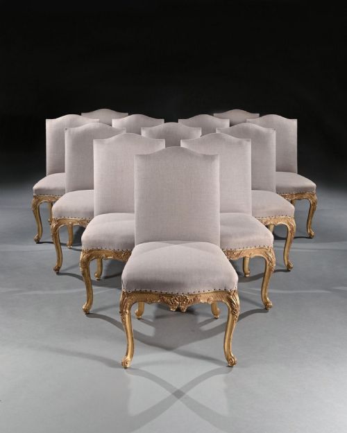 fig 1. Set of 12 French Louis XV Style Giltwood Dining Chairs