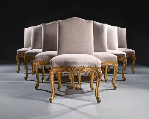 fig 2. Set of 12 French Louis XV Style Giltwood Dining Chairs