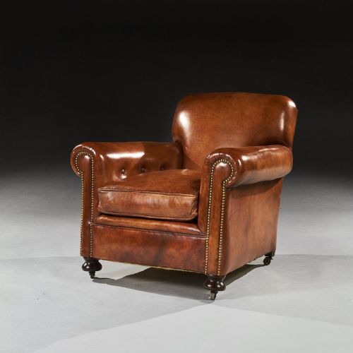fig 1. Pair of Antique Leather Club Armchairs on Bun Feet