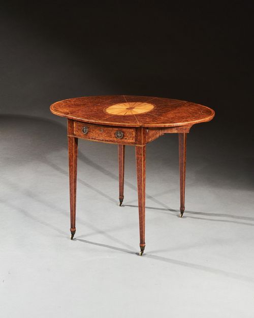 Rare 18th Century George III Yew-wood Inlaid Oval Pembroke Table