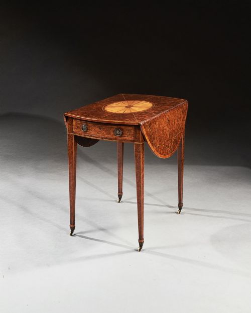 fig 1. Rare 18th Century George III Yew-wood Inlaid Oval Pembroke Table
