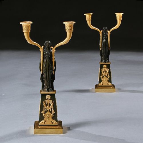 Important Pair of Early Empire French Gilt-bronze Candelabra Attributed to Claude Galle