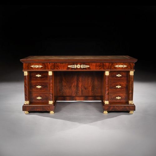 Fine French Second Empire Gilt Bronze Mounted Mahogany Library Desk Krieger