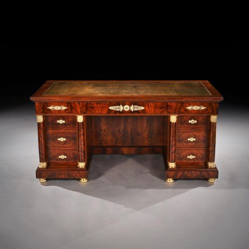 fig 1. Fine French Second Empire Gilt Bronze Mounted Mahogany Library Desk Krieger