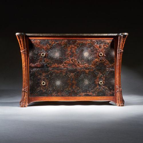 Rare French Art Nouveau Leather Lined Marble Top Commode