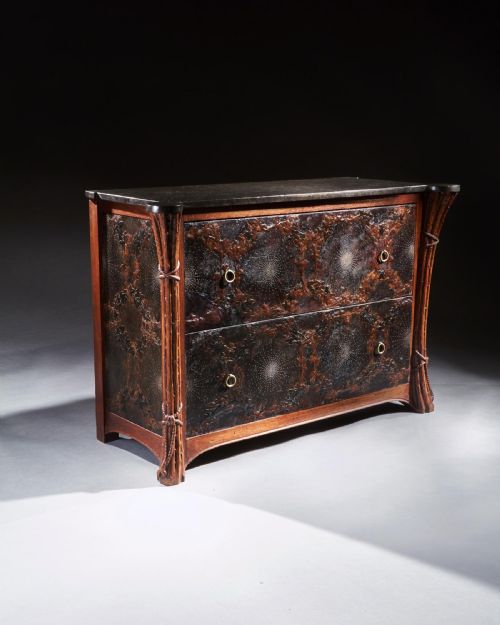 fig 1. Rare French Art Nouveau Leather Lined Marble Top Commode