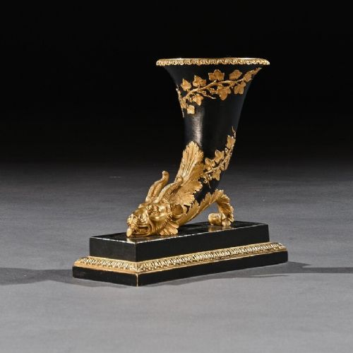 Early 19th Century Gilt and Patinated Bronze Rhyton with Chimera Rams Head