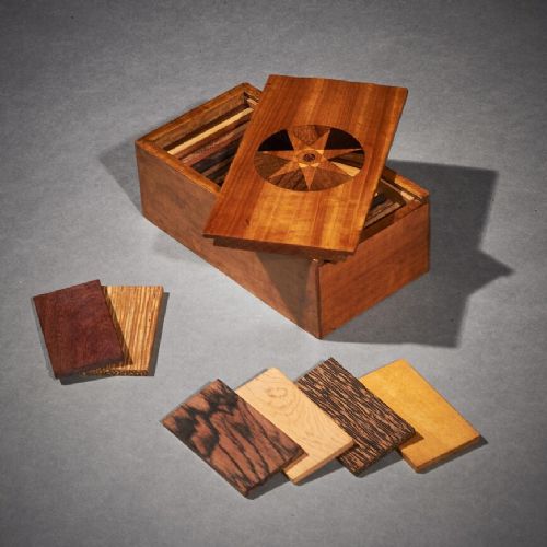 A Rare 19th Century West Indian Satinwood Specimen Wood Box with Titled Specimen Samples Probably by Ralph Turnbull, Jamaica.