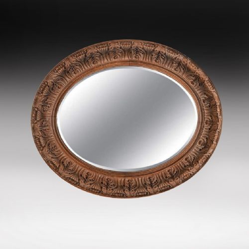 Large 19th Century Swedish Oval Carved Oak Mirror by a Lundmark