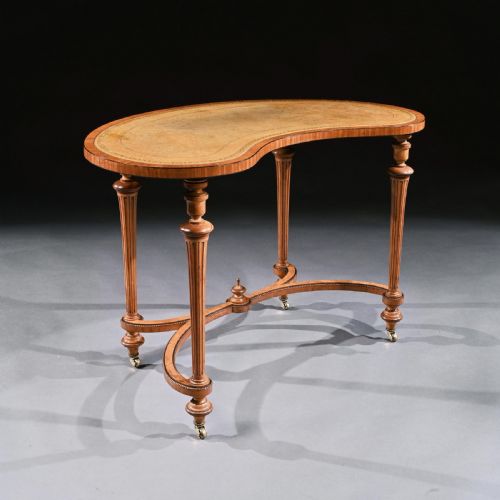 fig 1. Fine 19th Century Satinwood Kidney Shape Side Writing Table In The Manner Of Gillows