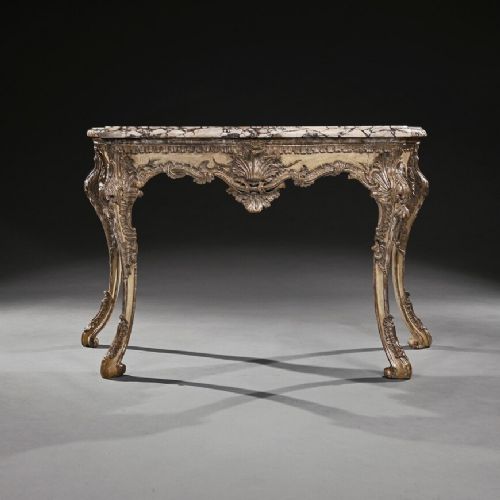 Mid 18th Century Italian, Naples, Silver Gilt and Painted Marble Top Console Table
