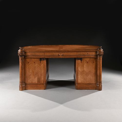 North European Art Nouveau Demi-lune Shaped Oak Pedestal Writing Desk