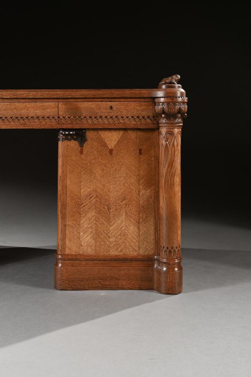 fig 1. North European Art Nouveau Demi-lune Shaped Oak Pedestal Writing Desk