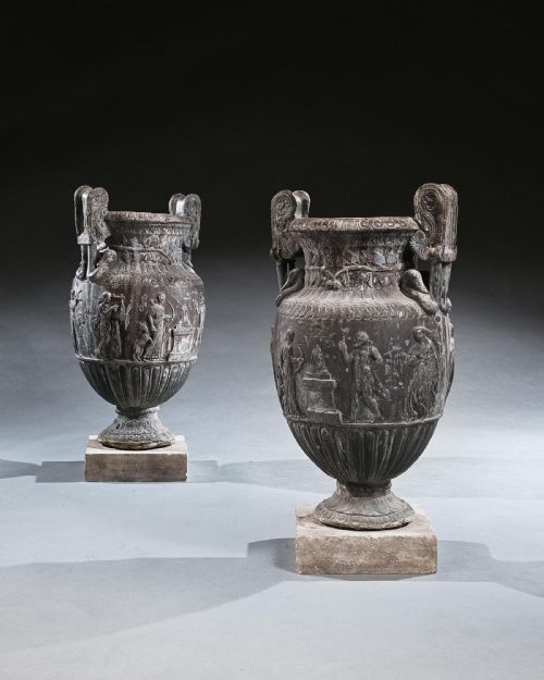 fig 1. Imposing Pair of French Ornamental Lead Vases Based on the Sosibios Vase Early 20th Century
