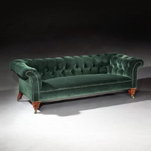 19th Century C Hindley and Sons, London Victorian Chesterfield Sofa Upholstered in a Green Velvet.