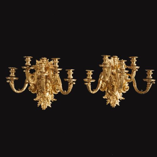 A Fine Pair of French Gilt Bronze Wall Lights in the Régence Style by Eugène Hazart, Paris.