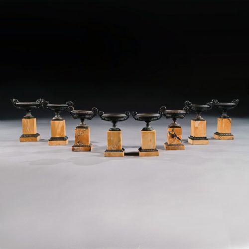 Fine Collection of Four Pairs of Early 19th Century Grand Tour Bronze and Marble Empire Tazzas