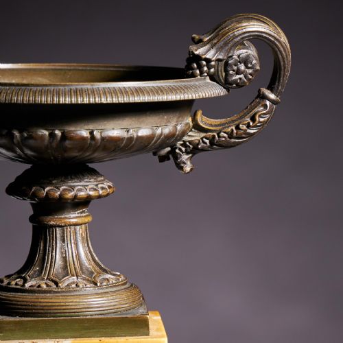 fig 1. Early 19th Century French Bronze and Marble Tazzas With Cornucopia Handles