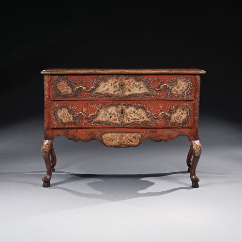 18th Century Sicilian Polychrome Painted Parcel Gilt Commode