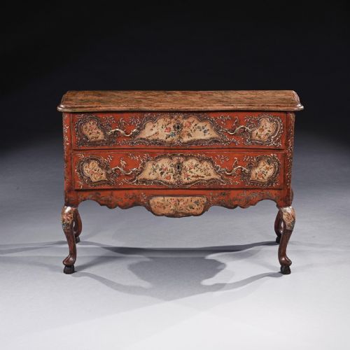 fig 1. 18th Century Sicilian Polychrome Painted Parcel Gilt Commode