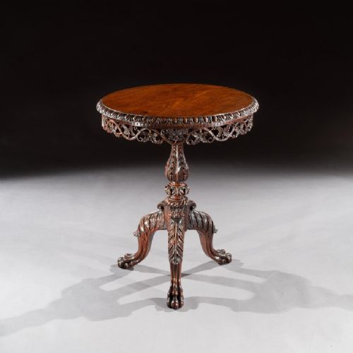 19th Century Finely Carved Anglo Indian Teak Tilt Top Tripod Table