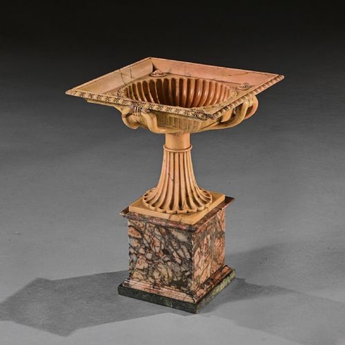 An Exquisite Giallo Antico Tazza of Unusual Square Section with Finely Carved Interior Attributed to Benedetto Boschetti
