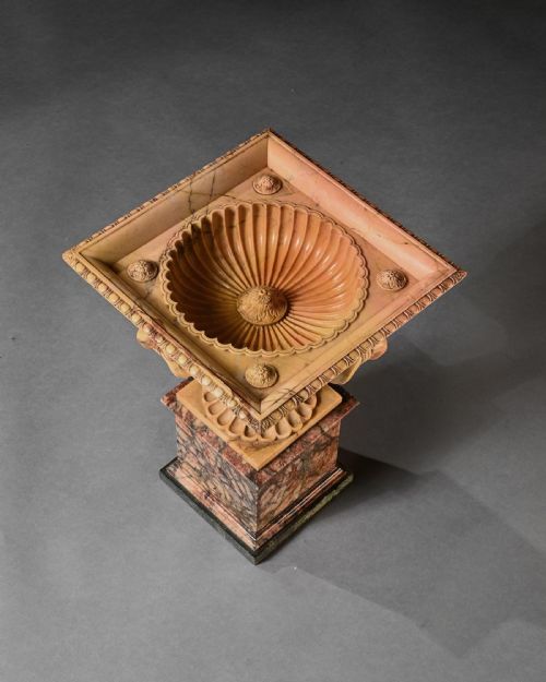 fig 2. An Exquisite Giallo Antico Tazza of Unusual Square Section With Finely Carved Interior Attributed to Benedetto Boschetti