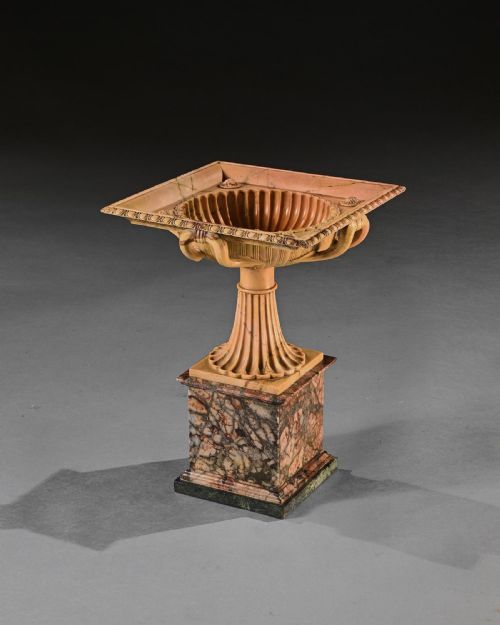 fig 3. An Exquisite Giallo Antico Tazza of Unusual Square Section With Finely Carved Interior Attributed to Benedetto Boschetti