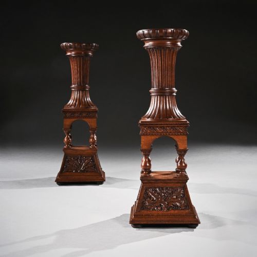 Fine Pair of 19th Century Arts & Crafts Oak Torcheres, Robert Lorimer.
