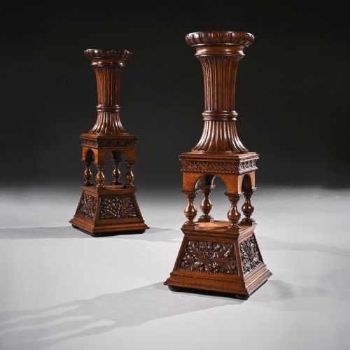 fig 1. Fine Pair of 19th Century Arts & Crafts Oak Torcheres, Robert Lorimer.