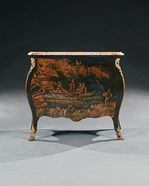 19th Century Decorative Chinoiserie French Marble Topped Bombe Commode
