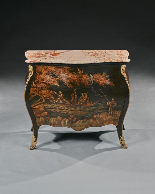 fig 2. 19th Century Decorative Chinoiserie French Marble Topped Bombe Commode