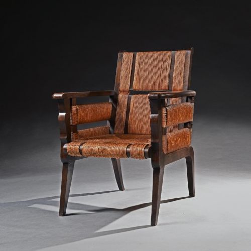 Victor Courtray Rare Model Mid 20th Century Oak and Sisal Armchair