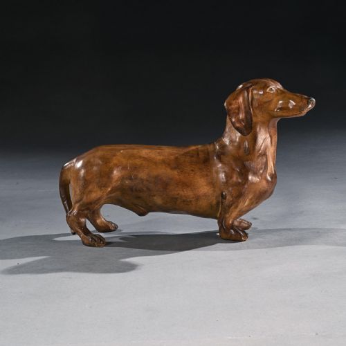 fig 1. Rare French Life-like Glazed Terracotta Sculpture of a Dachshund Dog
