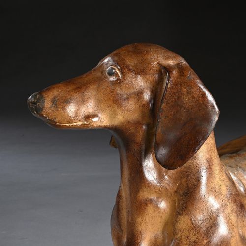 fig 2. Rare French Life-like Glazed Terracotta Sculpture of a Dachshund Dog