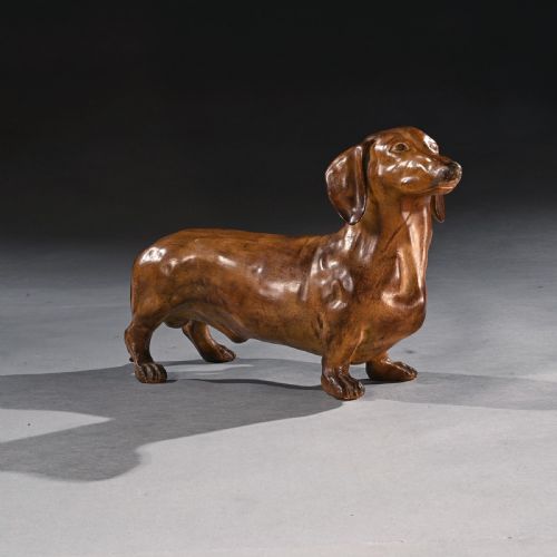 fig 3. Rare French Life-like Glazed Terracotta Sculpture of a Dachshund Dog