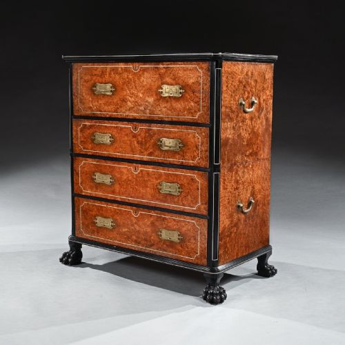 Early 19th Century Chinese Export Burr Amboyna and Ebony Secretaire Chest of Drawers