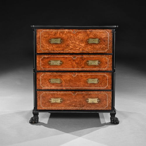 fig 1. Early 19th Century Chinese Export Burr Amboyna and Ebony Secretaire Chest of Drawers