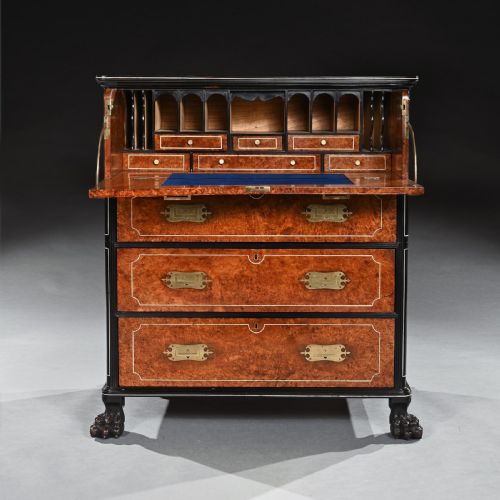 fig 2. Early 19th Century Chinese Export Burr Amboyna and Ebony Secretaire Chest of Drawers