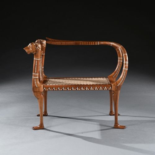 An Extremely Rare Exhibition Quality Egyptian Revival Walnut and Inlaid Bench or Window Seat