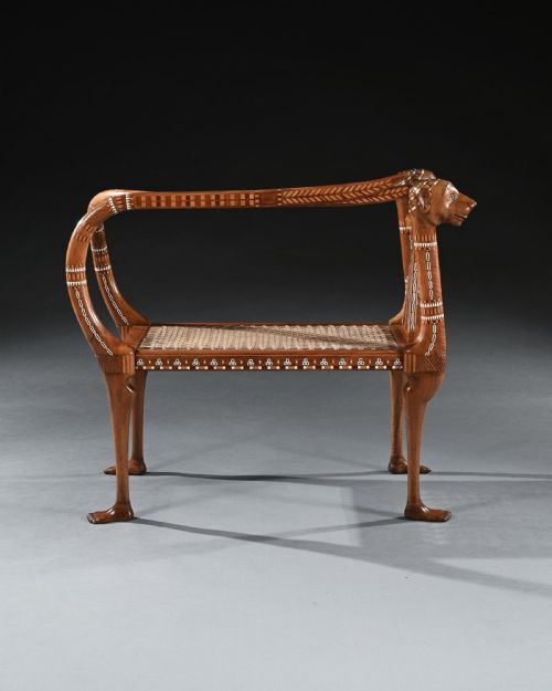 fig 2. An Extremely Rare Exhibition Quality Egyptian Revival Walnut and Inlaid Bench or Window Seat